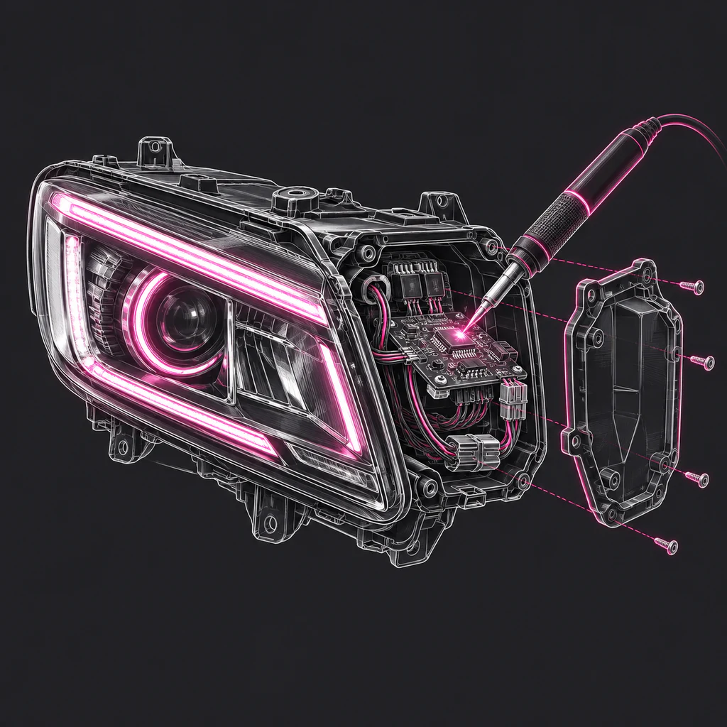 Illustration einer Reparatur der Scheinwerfer-Elektronik
